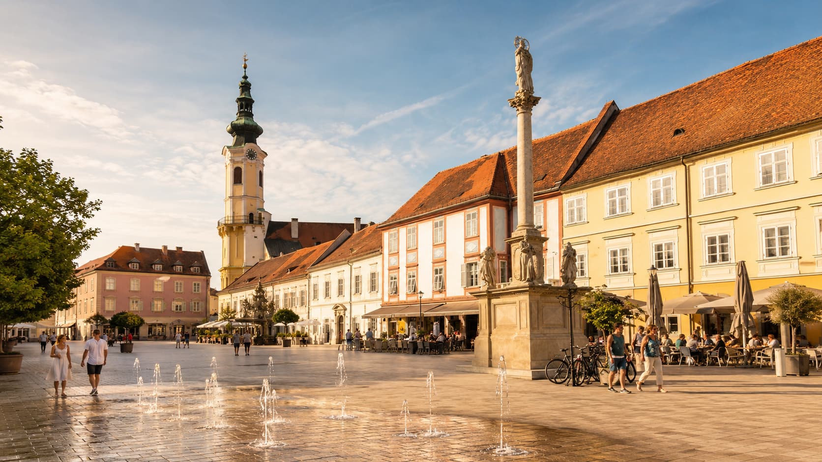 Historische KI-generiertes Stimmungsbild der Altstadt und des Hauptplatzes von Bad Radkersburg