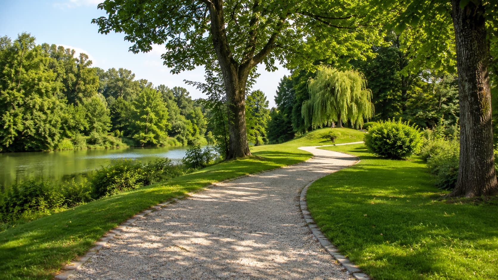 KI-generiertes Stimmungsbild eines Spazierwegs und Grünbereichs in der Umgebung von Bad Radkersburg