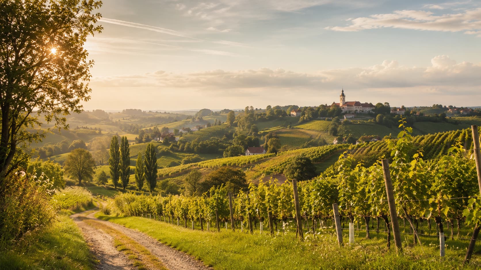KI-generiertes Stimmungsbild einer sanften Landschaft im Thermen- und Vulkanland rund um Bad Radkersburg